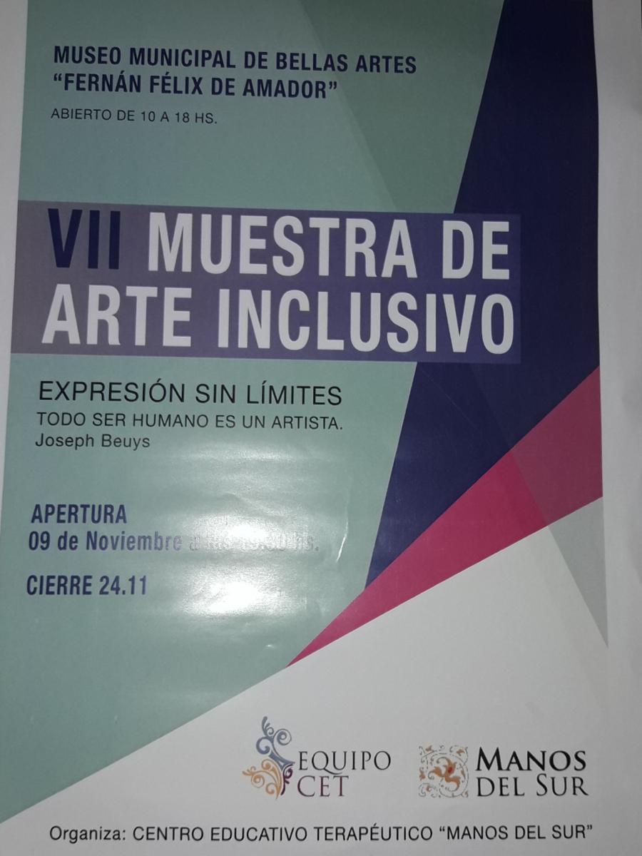Septima muestra de Arte Inclusivo en el Museo municipal de Bellas Artes Luján, de nueve al veinticuatro de noviembre al veinticuatro